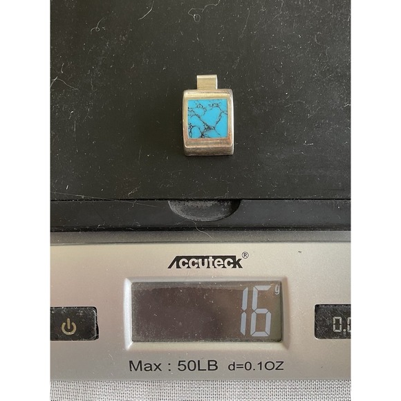 Vintage Taxco Mexico Sterling Silver Turquoise Pendant 16g ESTATE jewelry - Picture 6 of 6